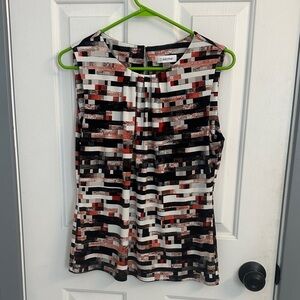 Calvin Klein Women's Abstract Print Blouse - Black, Red, White